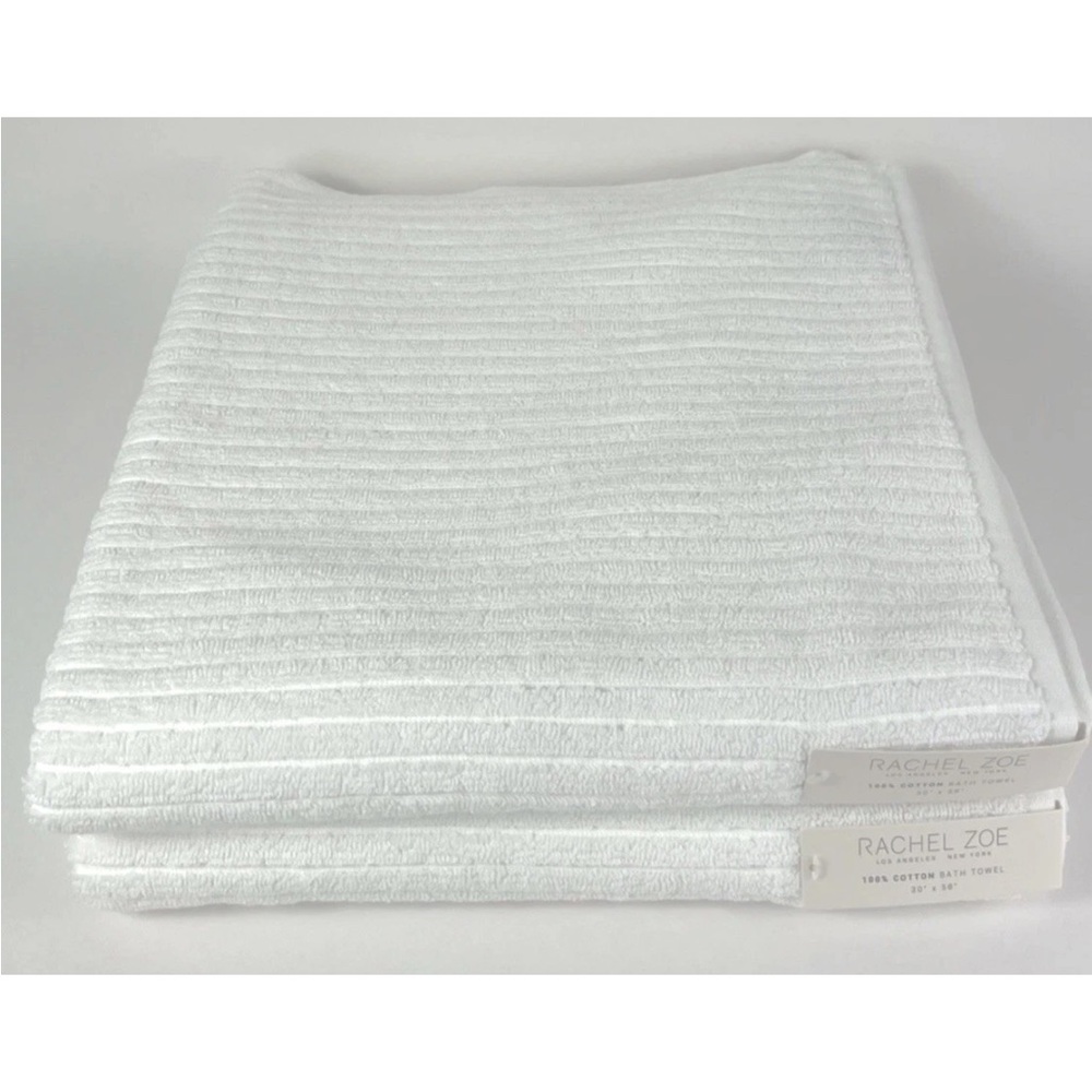 Rachel Zoe 30” x 58” Bath Towels Pure White Ribbed 100% Cotton Set of 2 NEW - Picture 3 of 5